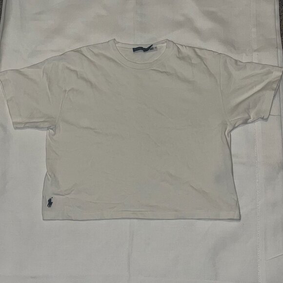 Polo Ralph Lauren Cotton Jersey Cropped Crewneck Tee in White Size Medium - Picture 5 of 8